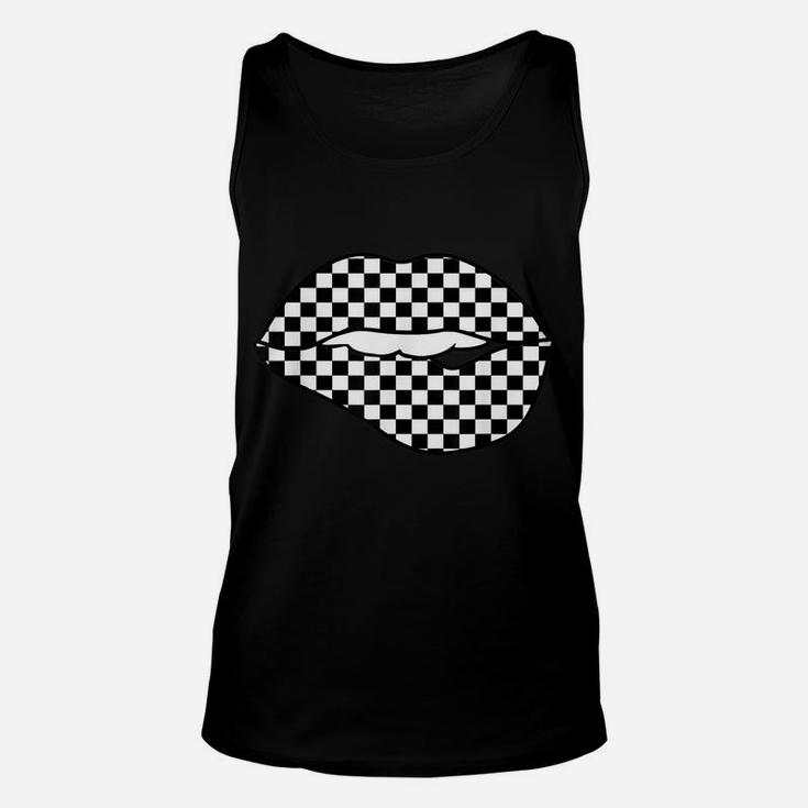 Funny Checkered Black White Lip Gift Cute Checkerboard Women Unisex Tank Top