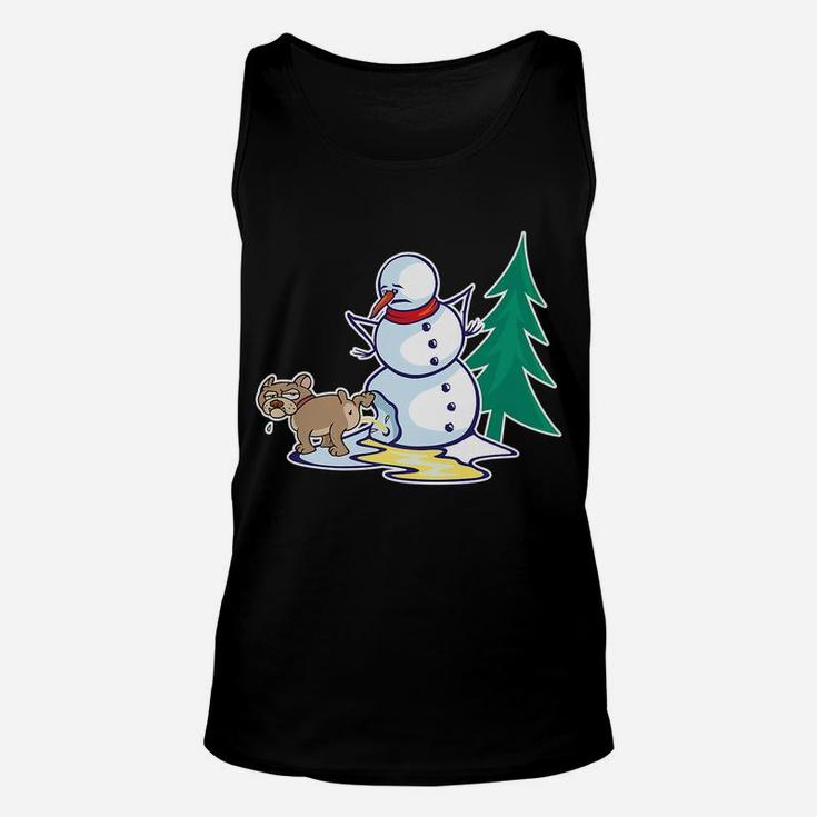 Funny Christmas Dog Peeing On Snowman Winter Unisex Tank Top