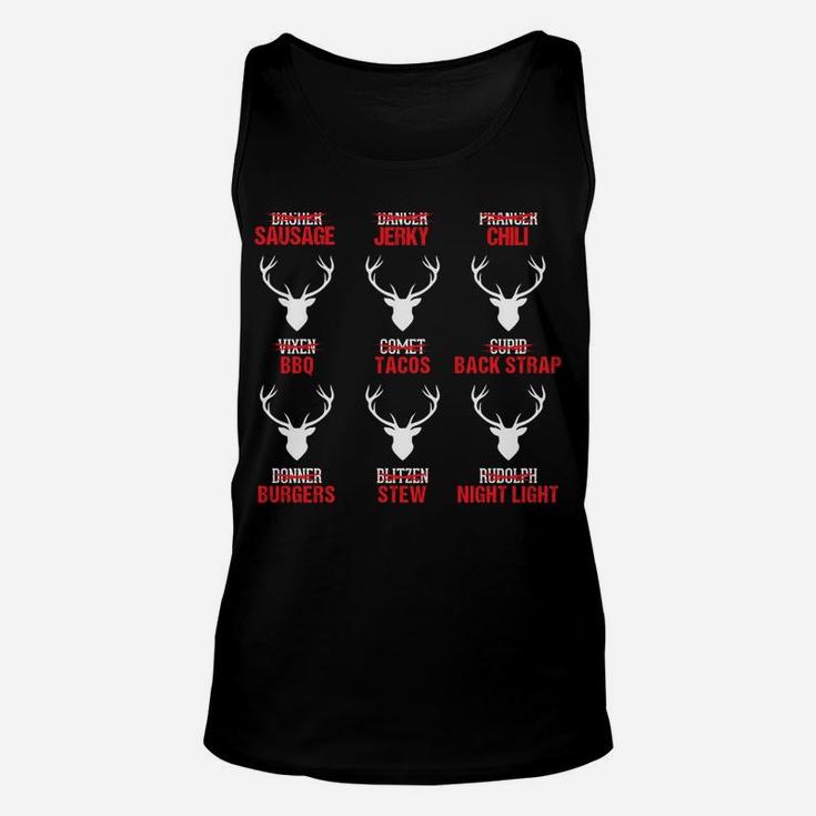 Funny Christmas Reindeer Hunter Deer Meat Hunting Gifts Unisex Tank Top