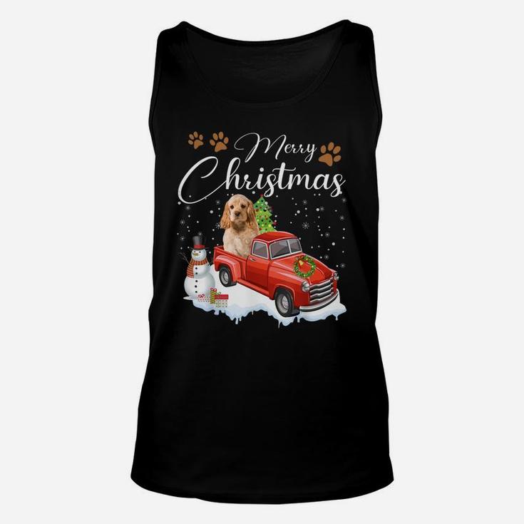 Funny Cocker Spaniel Dog Snow Red Truck Christmas Xmas Tree Sweatshirt Unisex Tank Top