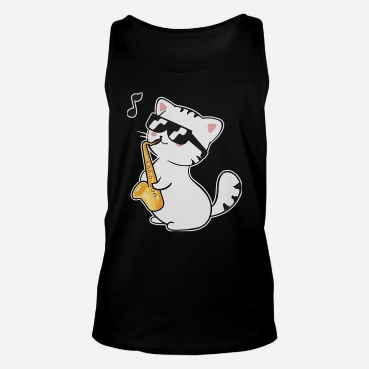 Funny Cool Cat Wearing Sunglasses Playing Saxophone Day Gift Unisex Tank Top