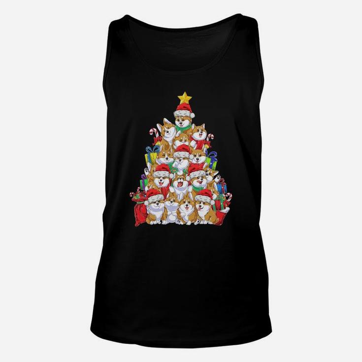 Funny Corgi Christmas Tree Lights Gift Santa Hat Dog Lover Sweatshirt Unisex Tank Top