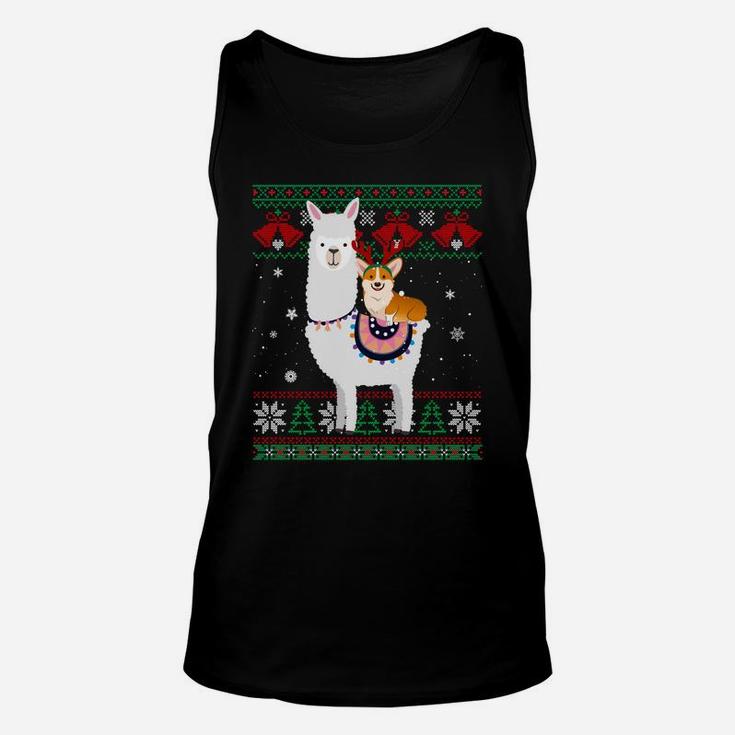 Funny Corgi Riding Llama Christmas Gifts Corgi Xmas Ugly Sweatshirt Unisex Tank Top