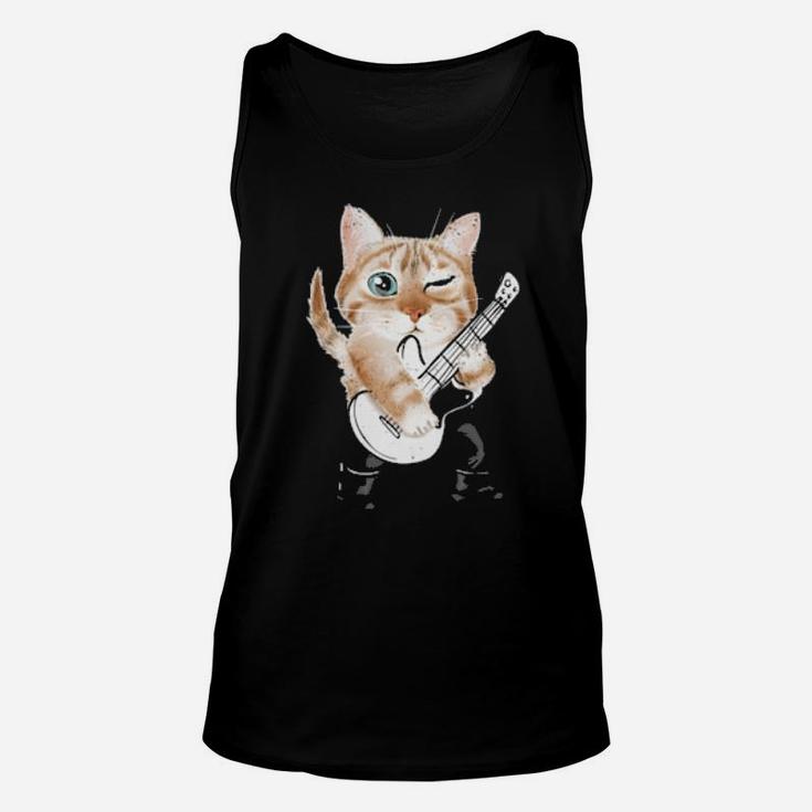 Funny Distressed Retro Vintage Cat Playing Music Unisex Tank Top