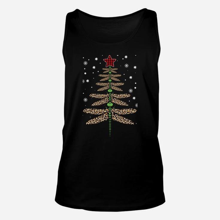 Funny Dragonfly Christmas Tree Ornaments Leopard Red Plaid Sweatshirt Unisex Tank Top