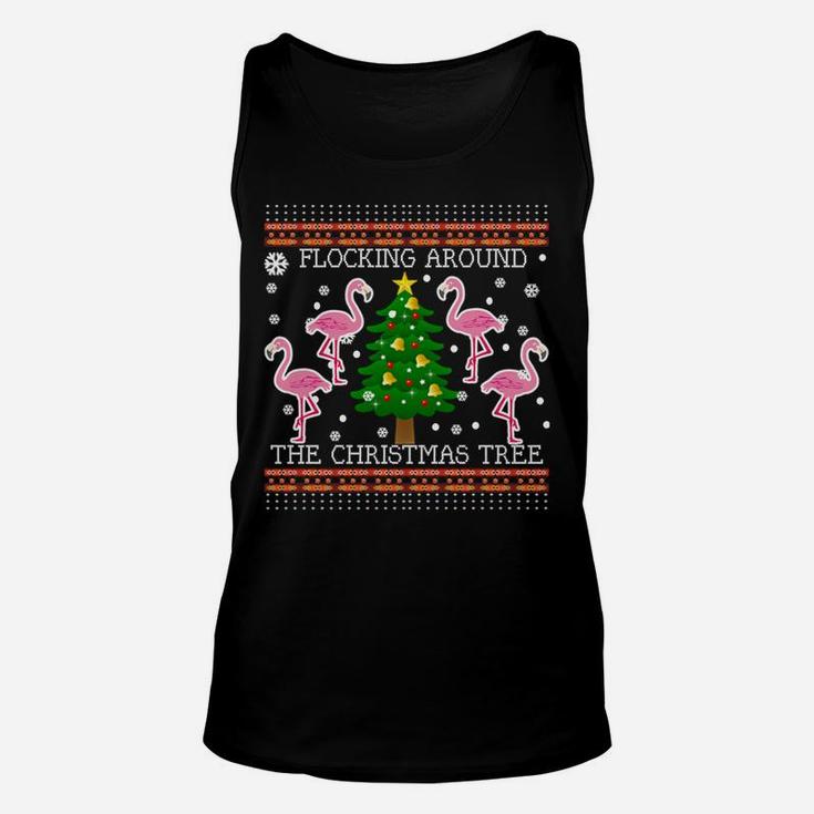 Funny Flamingo Ugly Christmas Tree Snow Sweater Jumper Unisex Tank Top