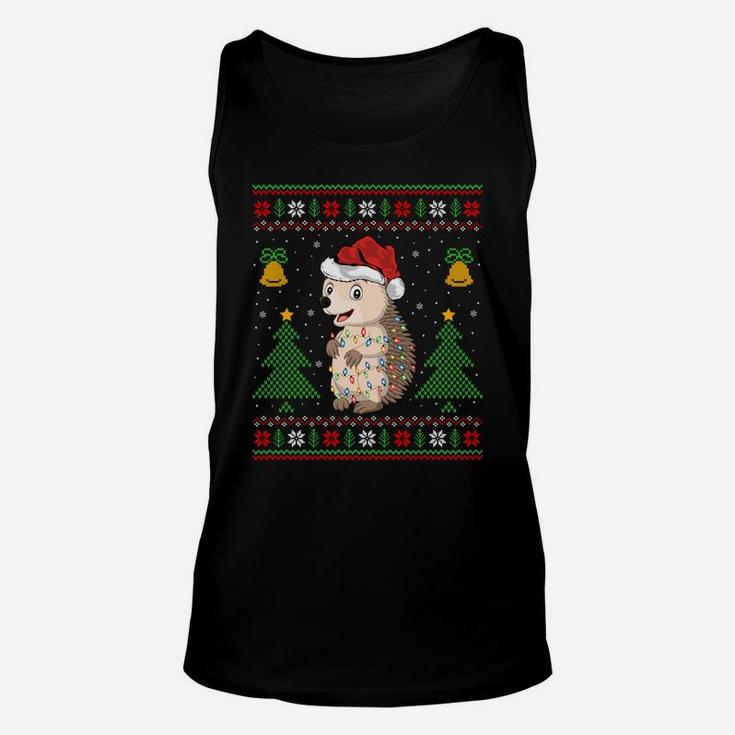 Funny Hedgehogs Xmas Gift Santa Hat Ugly Hedgehog Christmas Sweatshirt Unisex Tank Top
