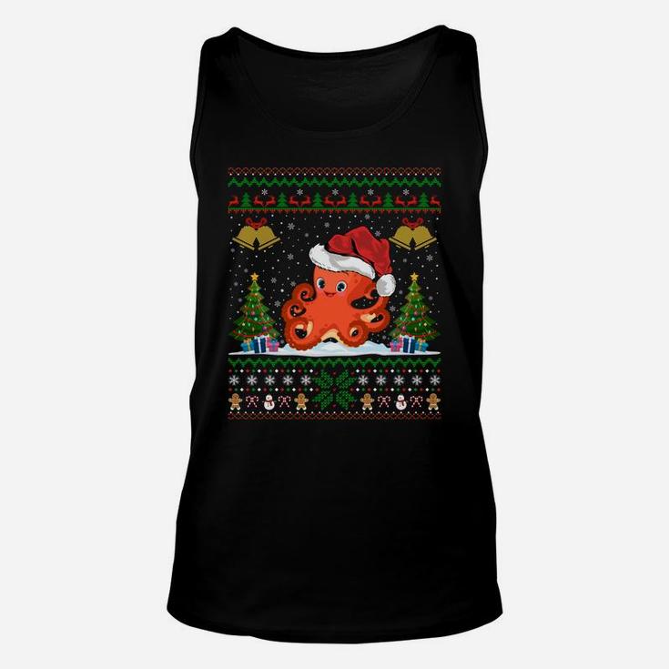 Funny Octopus Xmas Gift Santa Hat Ugly Octopus Christmas Sweatshirt Unisex Tank Top