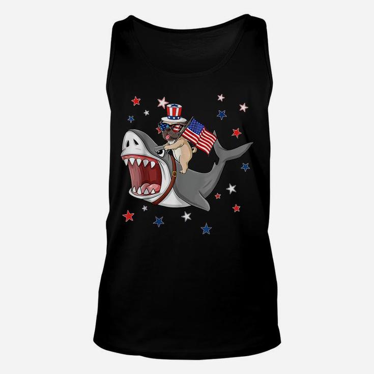 Funny Pug Shark 4Th Of July Dog Mom Dad Puppy Lover Unisex Tank Top