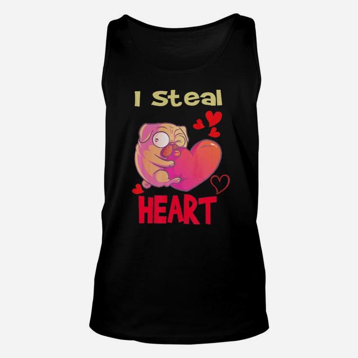 Funny Pug Valentine I Steal Heart Gift For Pug Lover Unisex Tank Top