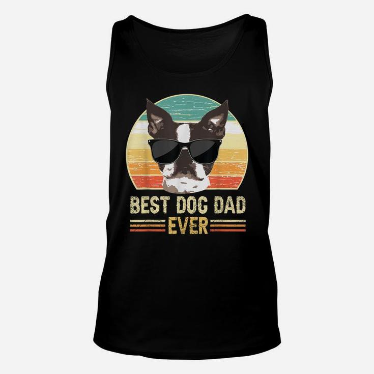 Funny Retro Best Dog Dad Ever Shirt, Dog With Sunglasses Unisex Tank Top