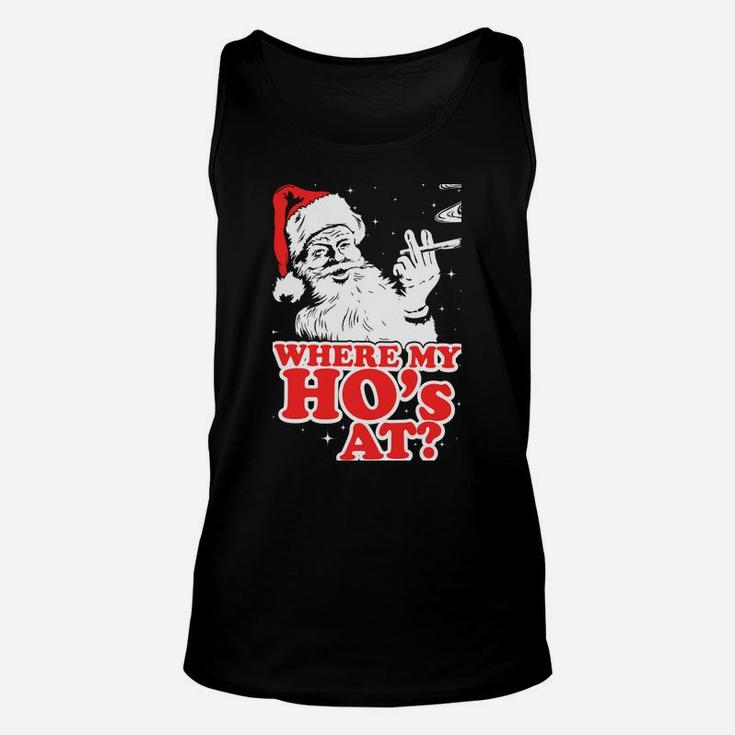 Funny, Retro, Christmas, Santa Where My Hos At Stoner Sweatshirt Unisex Tank Top