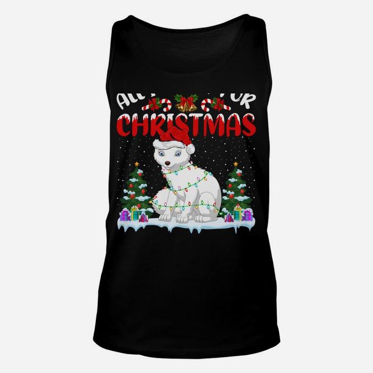 Funny Santa Hat All I Want For Christmas Is A Arctic Fox Unisex Tank Top