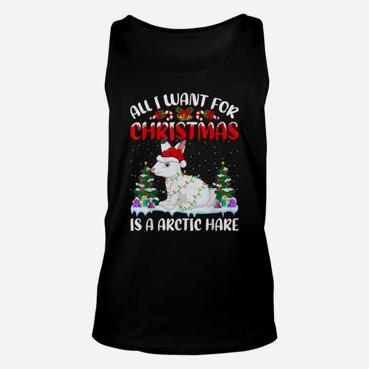 Funny Santa Hat All I Want For Christmas Is A Arctic Hare Unisex Tank Top