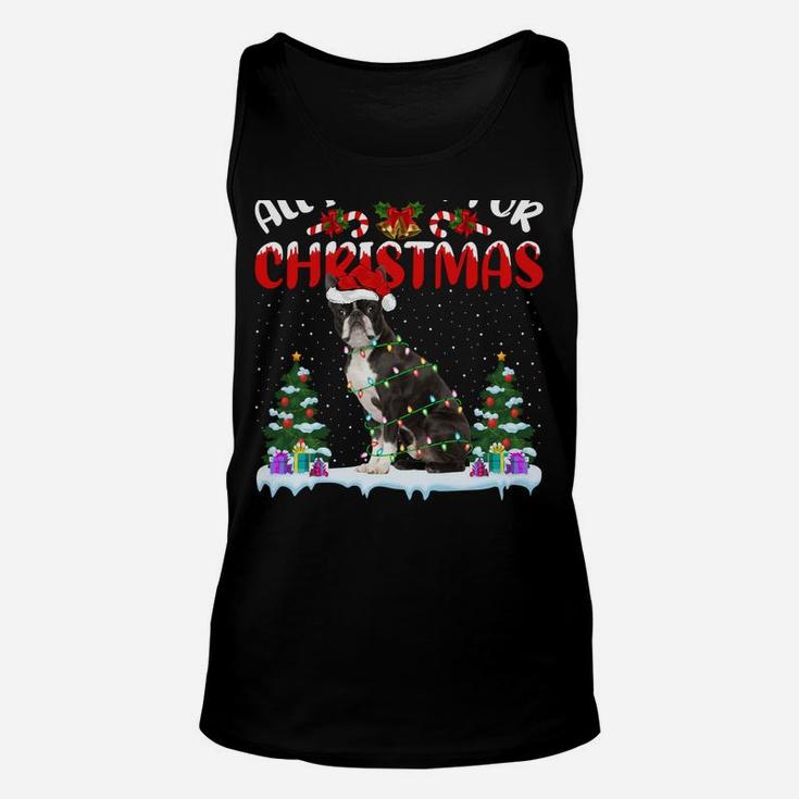 Funny Santa Hat All I Want For Christmas Is A Boston Terrier Unisex Tank Top