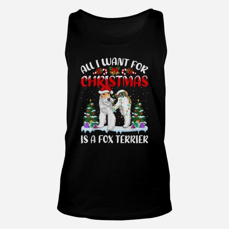 Funny Santa Hat All I Want For Christmas Is A Fox Terrier Unisex Tank Top
