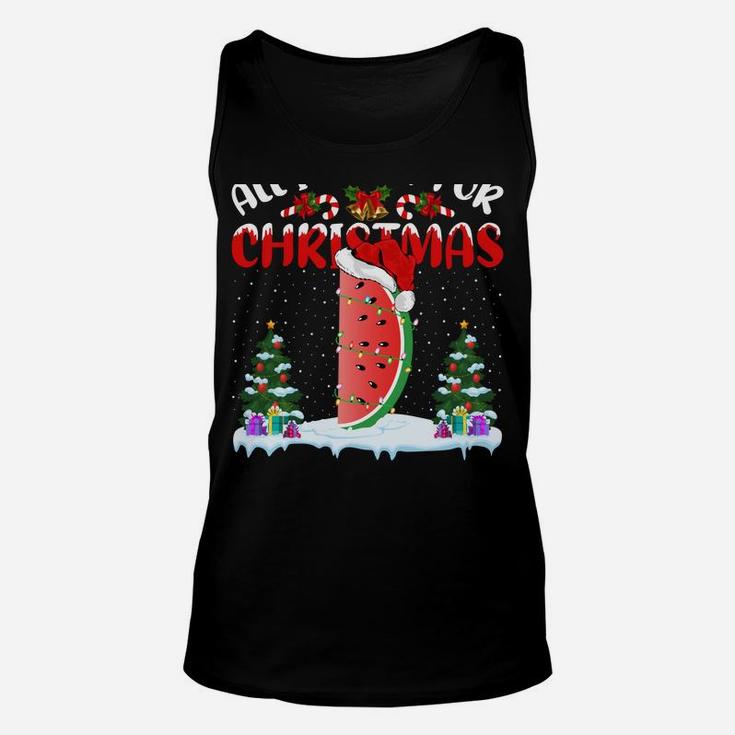 Funny Santa Hat All I Want For Christmas Is A Watermelon Unisex Tank Top
