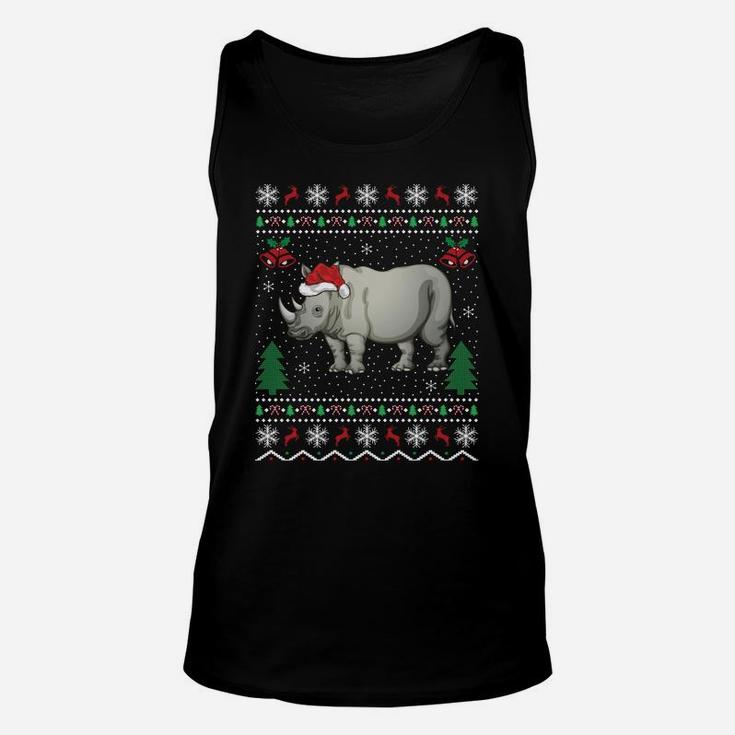 Funny Santa Rhinoceros Xmas Gift Ugly Rhino Christmas Unisex Tank Top
