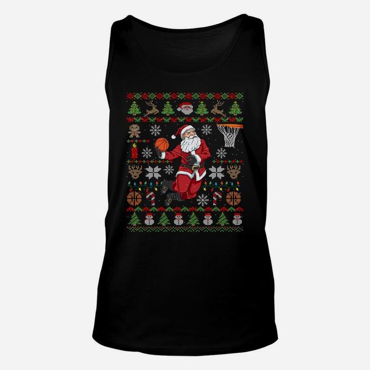Funny Santa Ugly Christmas Basketball Dunking Sweatshirt Unisex Tank Top