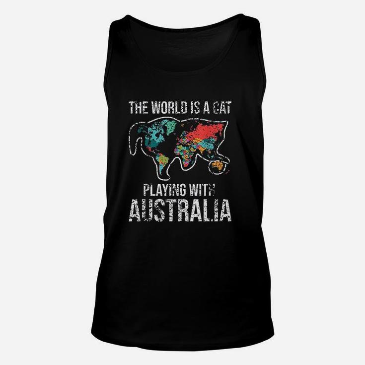 Funny The World Is A Cat Playing With Australia Unisex Tank Top