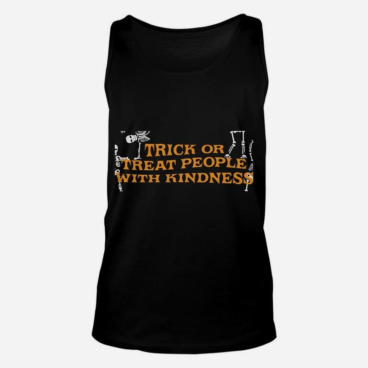 Funny Trick Or Treat People With Kindness Skeleton Dancing Sweatshirt Unisex Tank Top