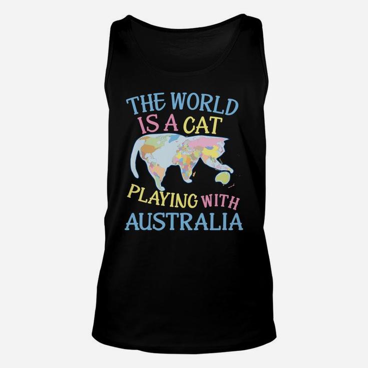 Funny World Is A Cat Playing Map Unisex Tank Top