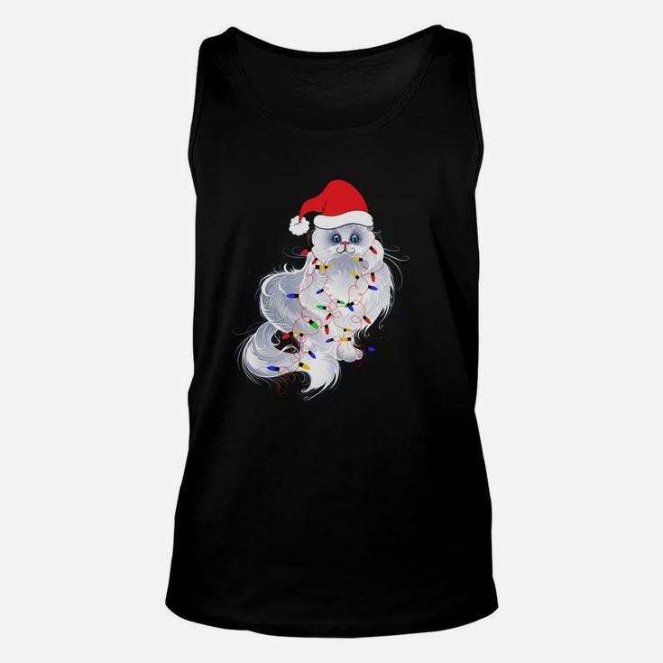 Funny Xmas Persian Cat Christmas Lights Santa Claus Hat Gift Sweatshirt Unisex Tank Top