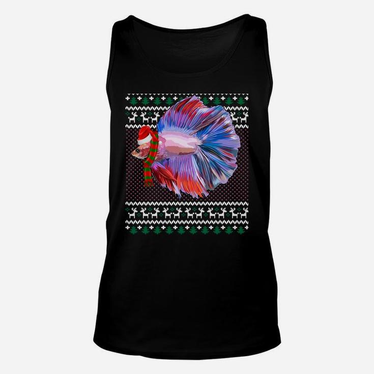 Funny Xmas Santa Hat Betta Fish Ugly Christmas Sweatshirt Unisex Tank Top