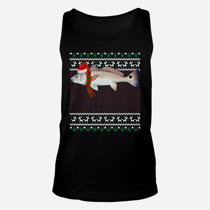 Funny Xmas Santa Hat Redfish Ugly Christmas Sweatshirt Unisex Tank Top