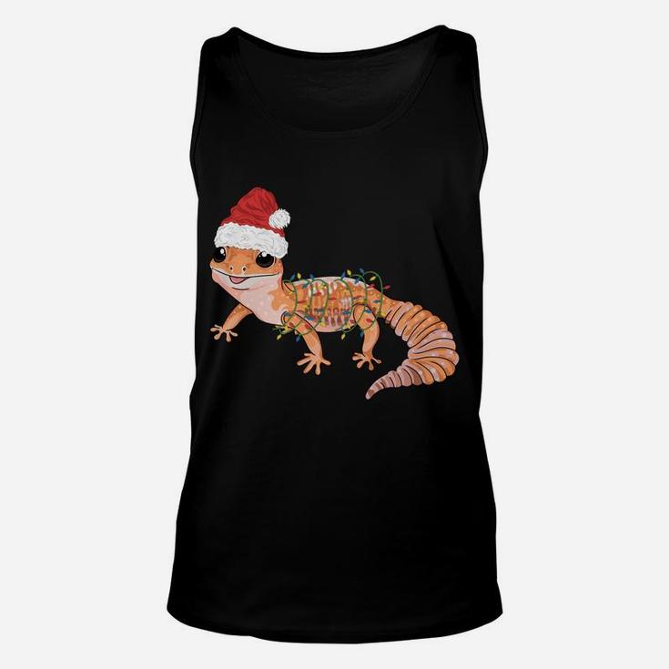 Gecko In Christmas Lights And Santa Hat Funny Gecko Graphic Unisex Tank Top