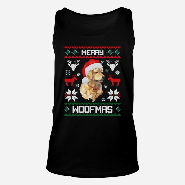 Golden Retriever Dog Merry Woofmas Christmas Sweatshirt Unisex Tank Top