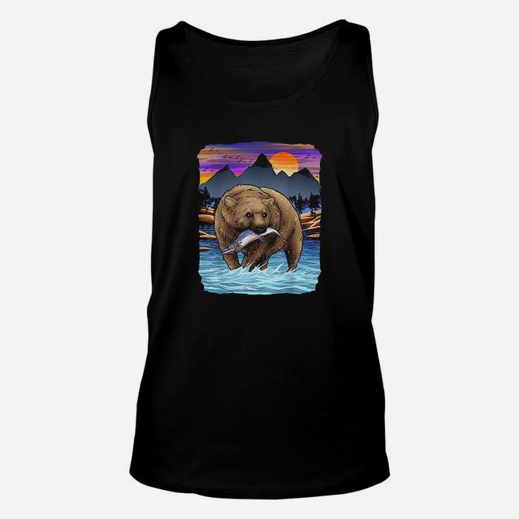 Grizzly Bear Catching Salmon Alaska  Fishing Nature Lover Unisex Tank Top