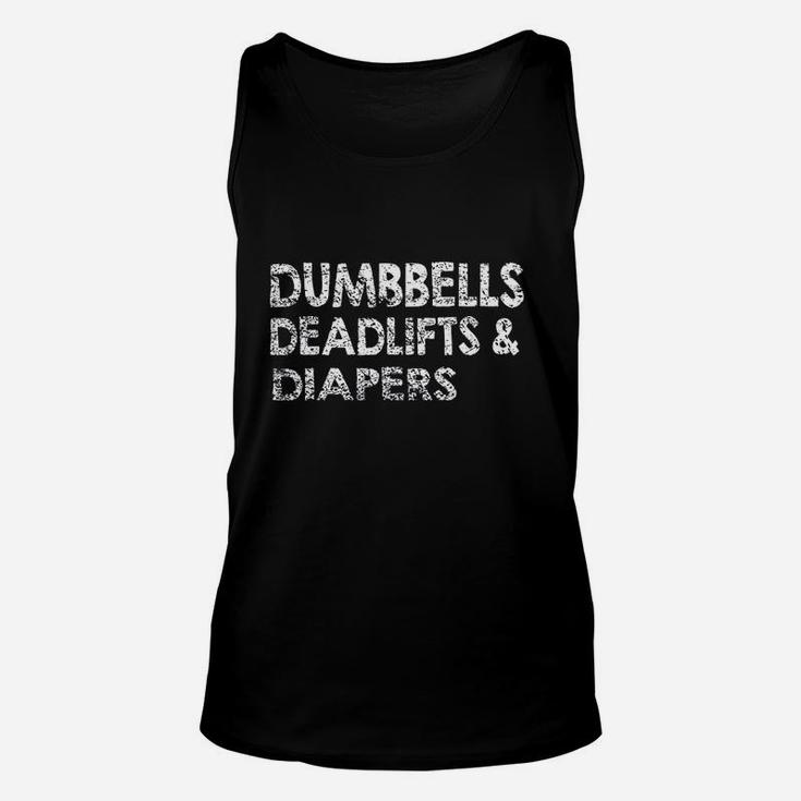 Gym Lovers Dumbbells Deadlifts And Diapers Unisex Tank Top