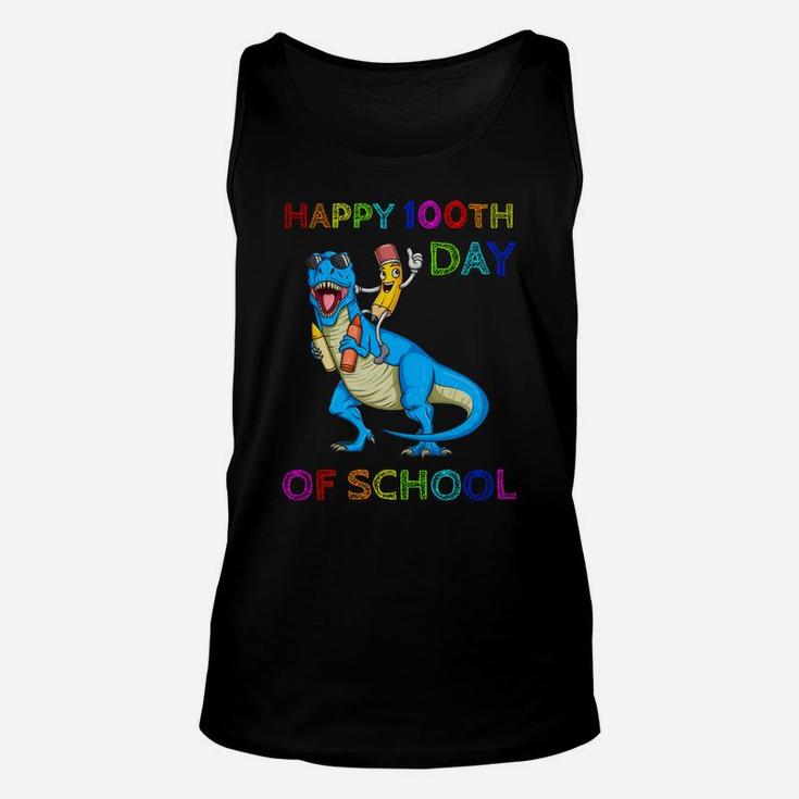 Happy 100Th Day Of School Pencil Riding Dinosaur T Rex Funny Sweatshirt Unisex Tank Top