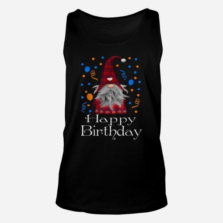 Happy Birthday Gnome Lovers Gift Cute Heart Buffalo Plaid Unisex Tank Top