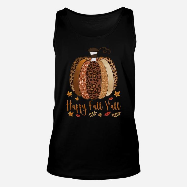 Happy Fall Y’All Pumpkin Leopard Print Thanksgiving Autumn Sweatshirt Unisex Tank Top