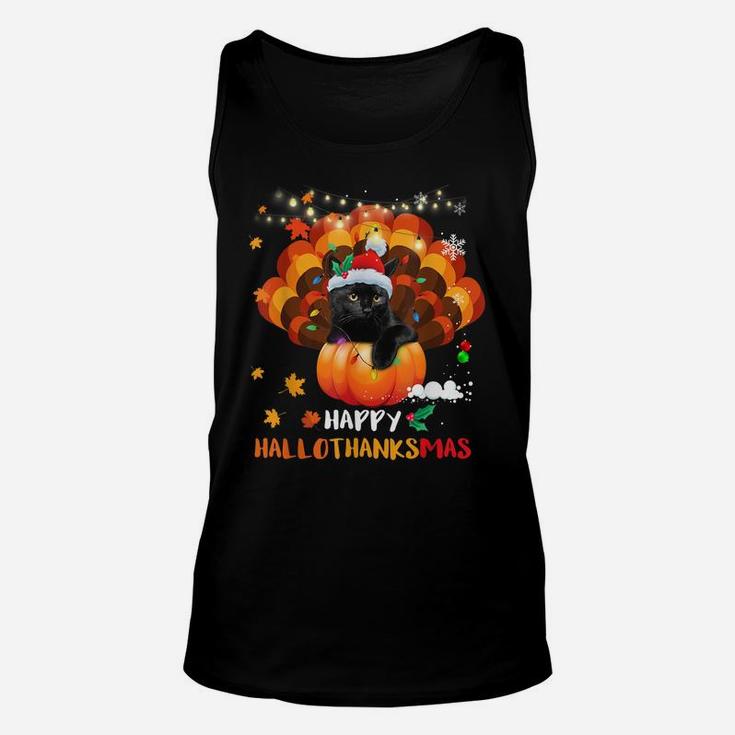 Happy Hallothanksmas Pumpkin Turkey Black Cat Lovers Gifts Unisex Tank Top