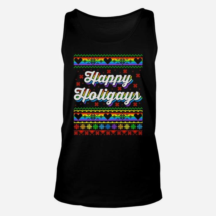 Happy Holigays Funny Lgbtq Pride Ugly Christmas Unisex Tank Top