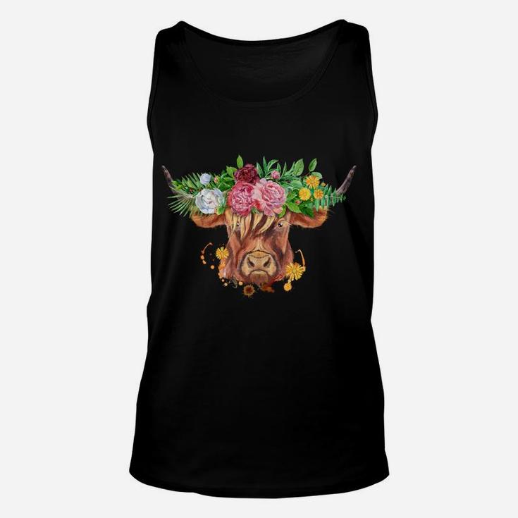 Highland Cow Scottish Coo Cow Lover Farm Animal Floral Unisex Tank Top
