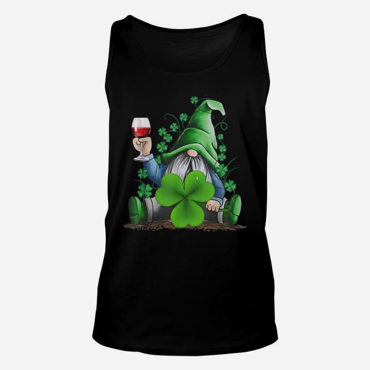 Hippie Gnome Drinking Wine With Shamrock St Patrick's Day Unisex Tank Top