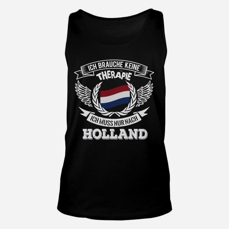 Holland-Liebhaber Unisex TankTop Schwarz mit Spruch 'Therapie in Holland'