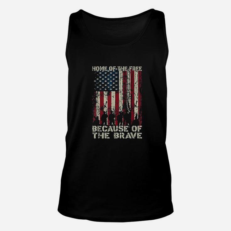 Home Of The Free Because Of The Brave Distress American Flag Unisex Tank Top