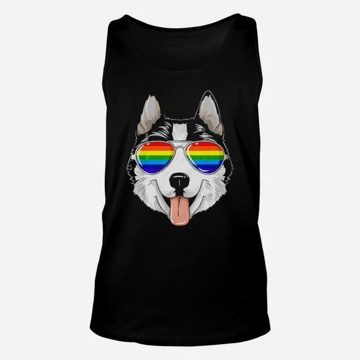 Husky Gay Pride Flag Lgbt Rainbow Sunglasses Husky Unisex Tank Top