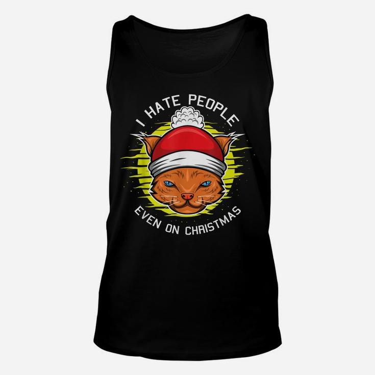 I Hate People Christmas Funny Cat Kitten Lovers X-Mas Unisex Tank Top