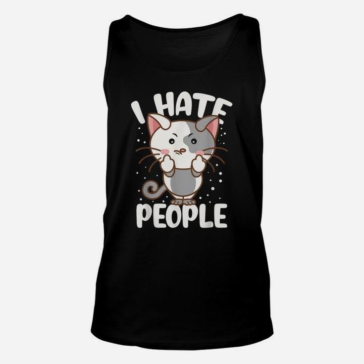 I Hate People Middle Finger Funny Cat Lovers Unisex Tank Top
