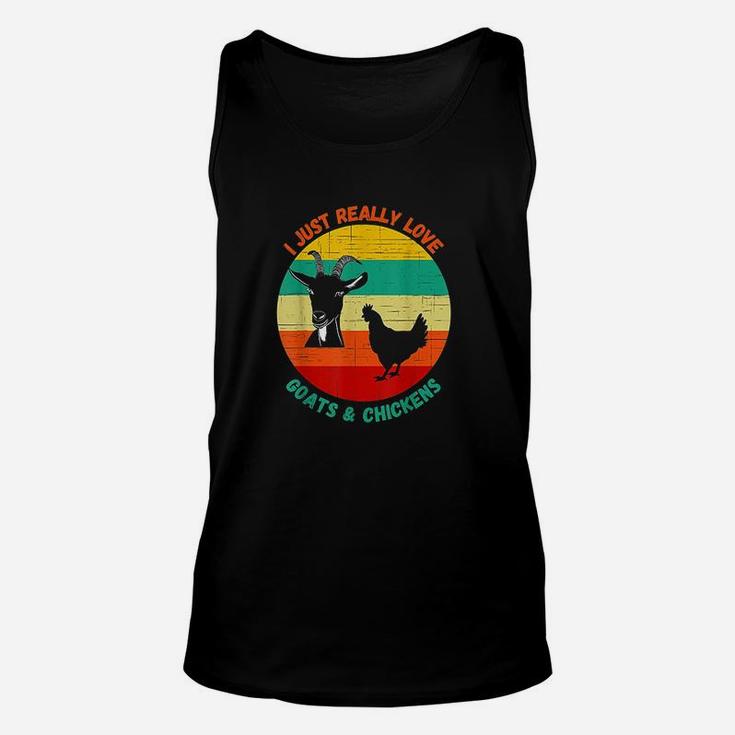 I Just Really Love Goats And Chickens Farmer Retro Sunset Unisex Tank Top