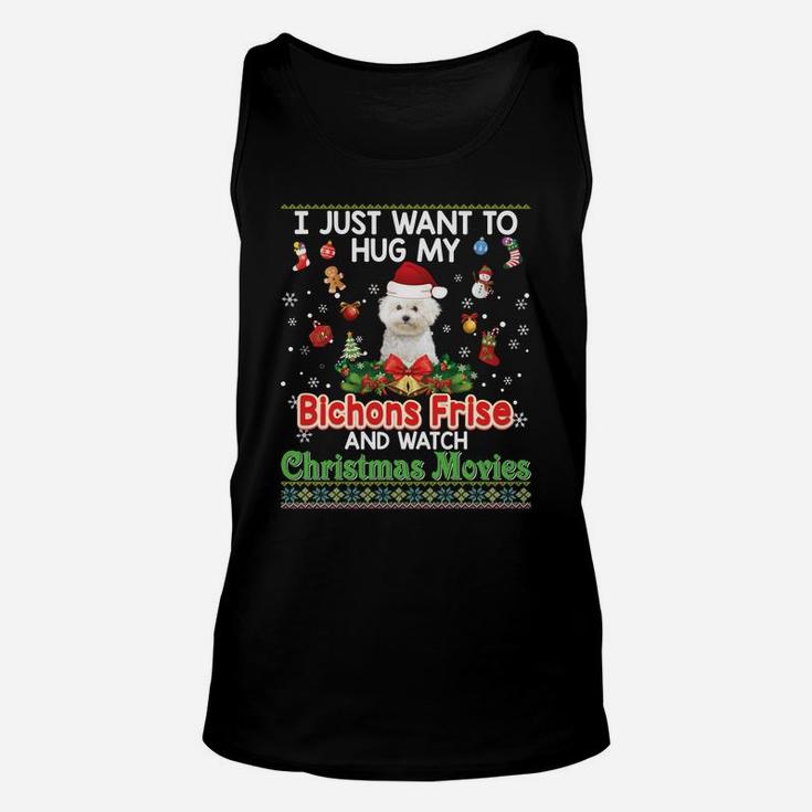 I Just Want To Hug My Bichons Frise Dog And Watch Christmas Unisex Tank Top