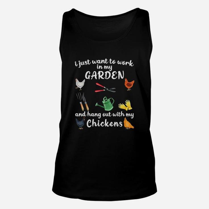 I Just Want To Work In My Garden And Hang Out With Chickens Unisex Tank Top