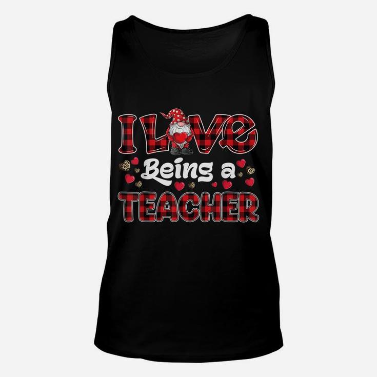 I Love Being Teacher Red Plaid Hearts Gnome Valentine's Day Unisex Tank Top