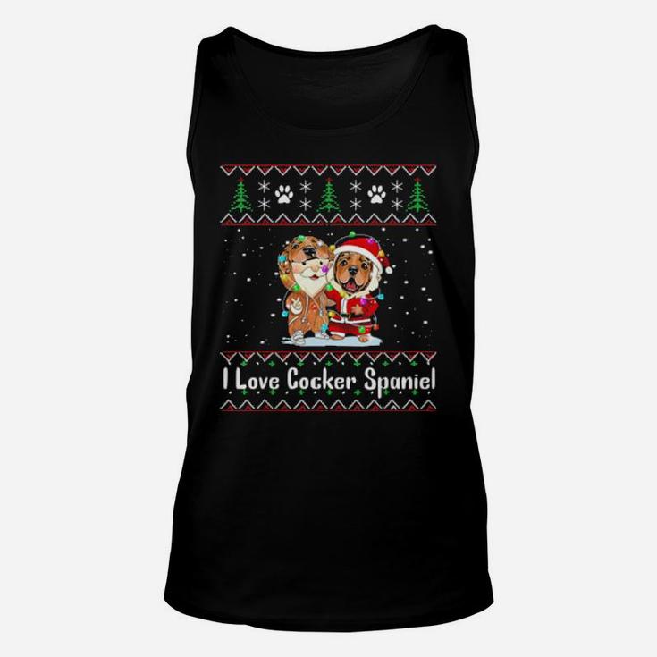 I Love Cocker Spaniel Wearing Santa Suit Fairy Light Costume Unisex Tank Top